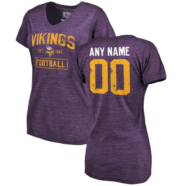 Women Minnesota Vikings Purple Distressed Custom Name and Number Tri-Blend V-Neck NFL T-Shirt->->Sports Accessory